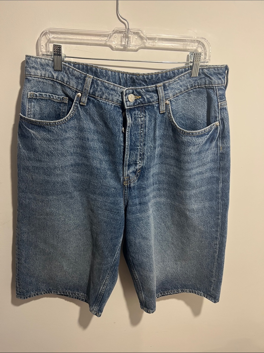 &Denim High Waist Baggy Denim Bermuda Shorts Jorts Size 10